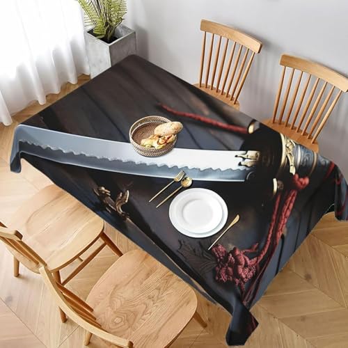 Aozhiswe Mantel Antimanchas Rectangular Estilo Japonés Mantel de Mesa Espada 140x220 cm Manteles Impermeable Poliéster Protector Comedor para Interior Exterior a-8676