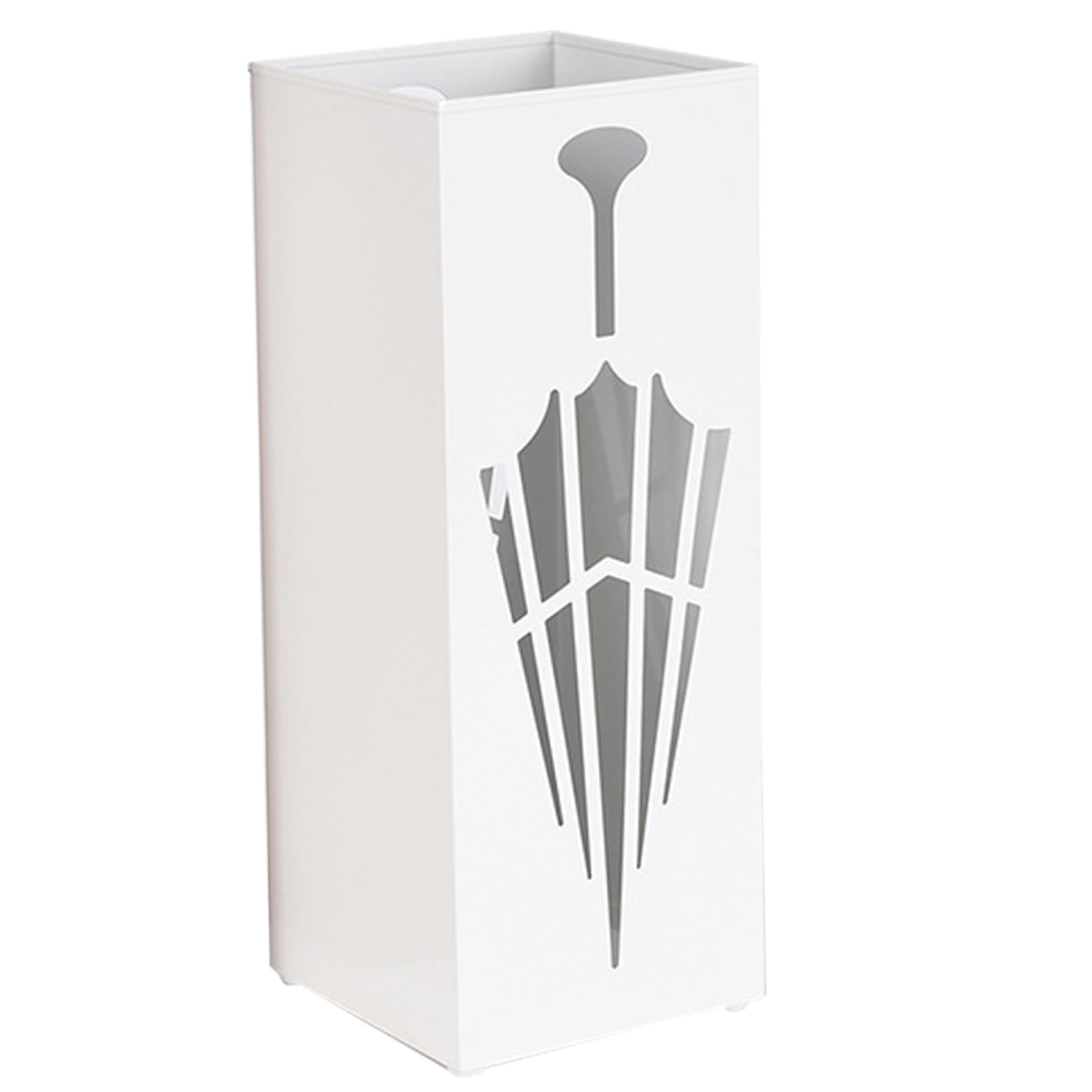 Umbrella Stand 6.5x6.5x16.5 Ventilated Moistureproof Iron Umbrella Holder with Hollow-Out & Non-Slip Bottom for Entryway Indoor, White