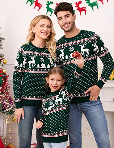 MISSKY Family Christmas Sweater Crew Neck Reindeer Snowflakes Knitted Pullover for Women/Men/Kids3