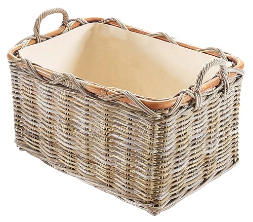 Kobolo Holzkorb für Kaminholz rechteckig Kubu grey aus Rattan mit...