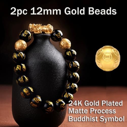 Feng Shui Obsidian Bracelet - 24k Gold Plated Pixiu Bracelet Dragon Protection for Men Women, 12mm Mantra Prayer Beads Bracelets Meaning to Attract Wealth and Good Luck4