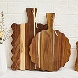 Novabright 2 Pcs Acacia Wood Scalloped Cutting and Chopping Board with Handle Decorative Cutting Boards for Kitchen Wooden Charcuterie Boards Serving Tray for Cheese Meat Fruit Bread Baking