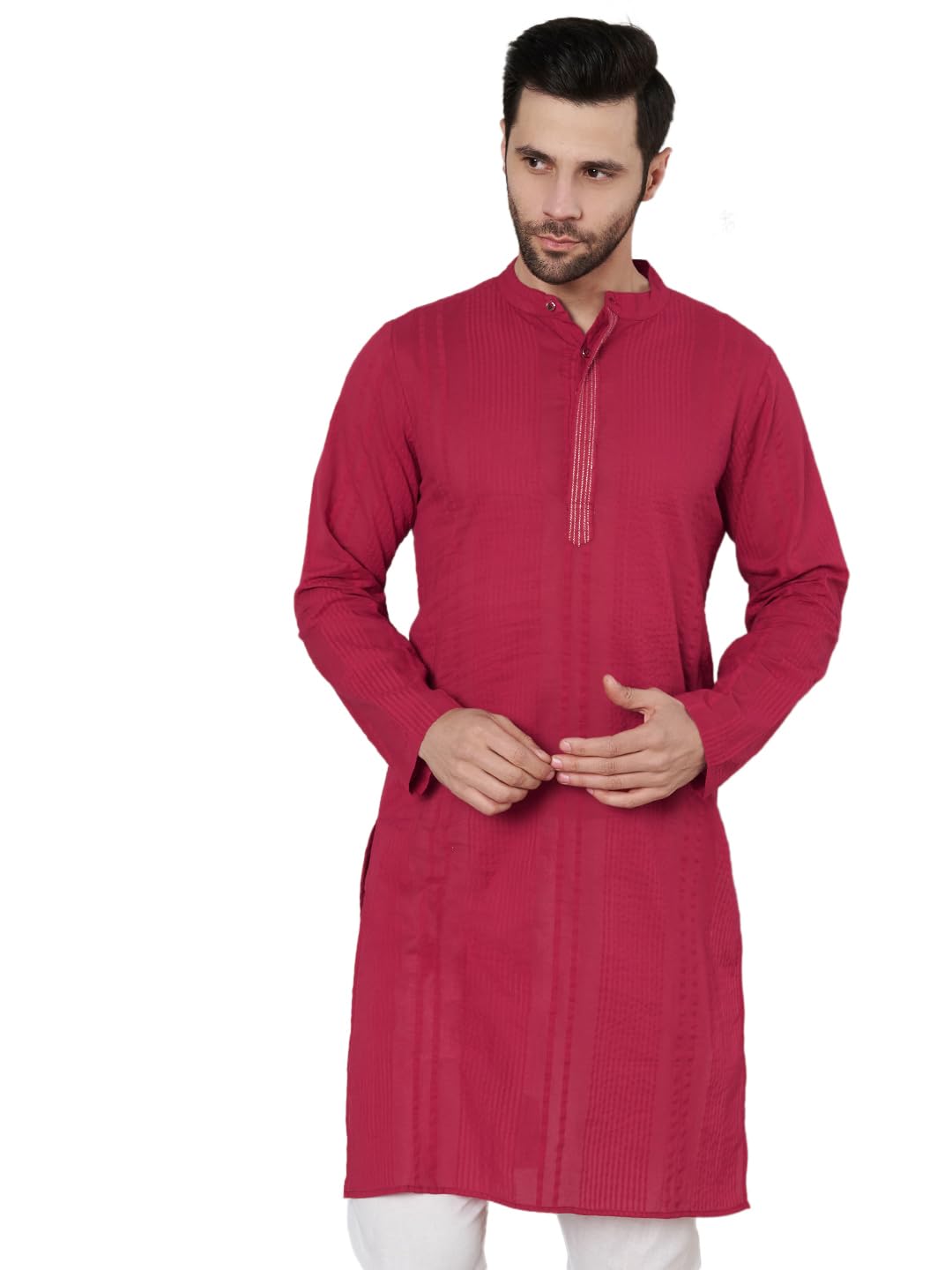 fabric fitoor Men's Cotton Regular Fit Knee Length Kurta for Mens and Boys | Stylish and Comfortable Mandarin Neck Full Sleeves Straight Kurta for Casual and Ethnic Wear (Maroon)-picture-31