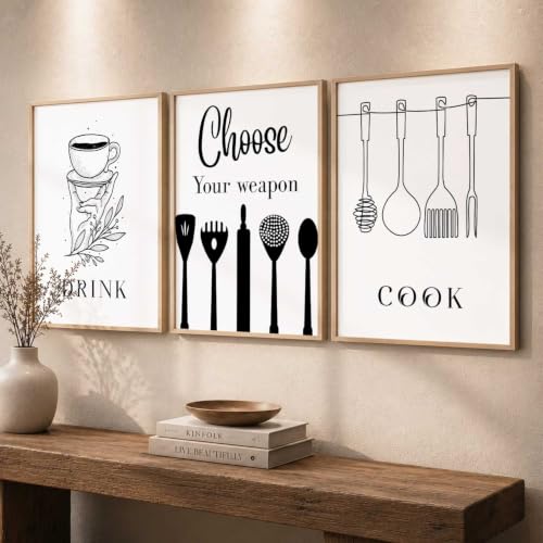 Image of HOTHOUSE Kitchen Wall Art poster With Frame For Living Room Bed Room Hotel Wall Decor Digital Reprint engineered wood Set of 3 (10X13 inch)