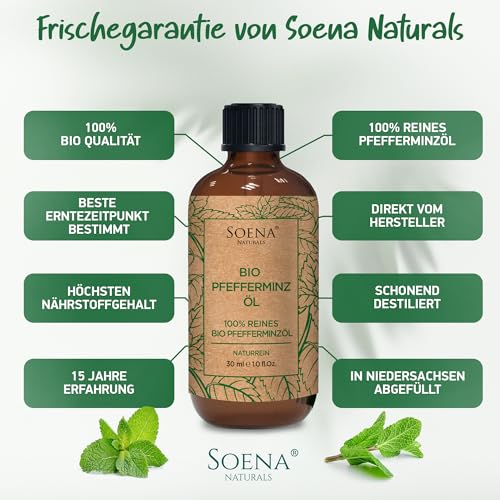 BIO PFEFFERMINZÖL | 100% Natürlich & Pur - Ätherisches Öl | Minzöl - | Aromatherapie - Lindert Kopfschmerzen | Therapeutisches Öl