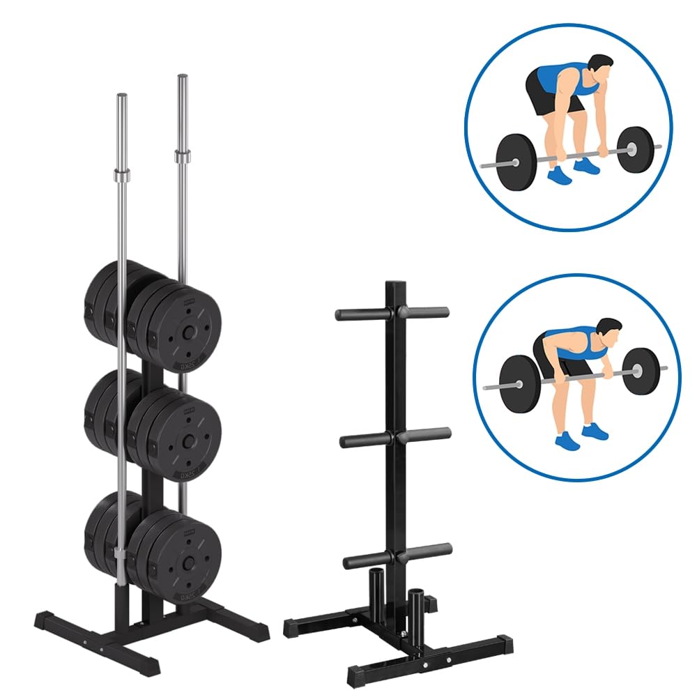 Yaheetech Soportes para Discos de Pesas Estándar Capacidad de 400 kg | Para Discos de 2,8 cm de Diámetro y Barras Estándar o Barras Olímpicos, Color Negro