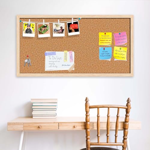 Image of ArtzFolio Cork Board | Bulletin Board Notice Pin Board | Vision Soft Board Combo with Thumb Push Pins & Sticky Notes | Natural Brown Frame | 24 x 12 inch (61 x 30 cms)