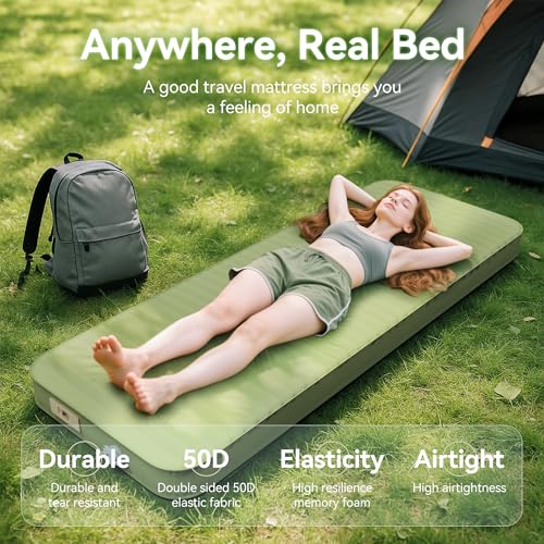 PineHike Camping Sleeping Pad - 4" Thick Memory Foam Air Mattress with Built-in Electric Pump, 9.5 R-Value Insulated Self-Inflating Pad for Outdoor Adventures - Image 3