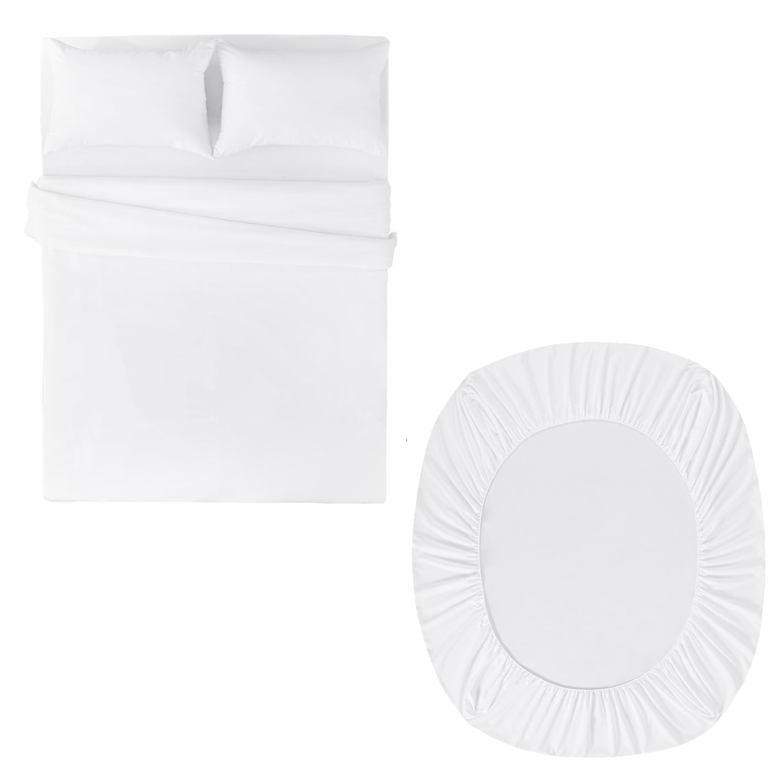 Aisbo 04 - White King Duvet Set With Sheet - White 4 Pieces Microfiber Bedding Set For Kingsize Bed, Includes Duvet Cover, Fitted Sheet And Pillowcases