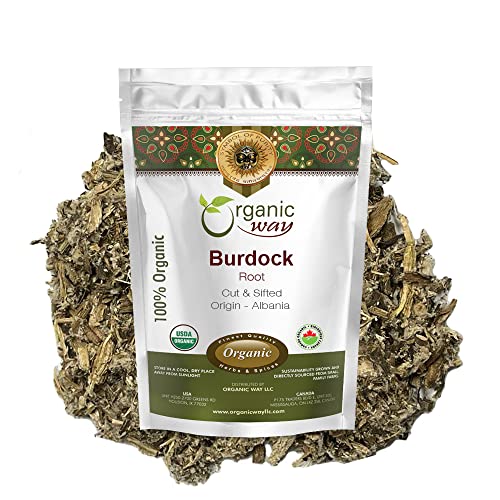 Organic Way Dried Burdock Root | Herbal Tea (Arctium lappa) Cut & Sifted - Organic & Kosher Certified | Raw, Vegan, Non GMO & Gluten Free | USDA Certified | Origin - Albania (1/4LBS / 4Oz)