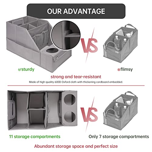 Image of MULISOFT Car Backseat Organizer with 11 Pockets & 2 Cup Holders, Pure Gray | Made from durable Oxford fabric with a waterproof surface, anti-slip buckles, and a foldable design for easy storage.