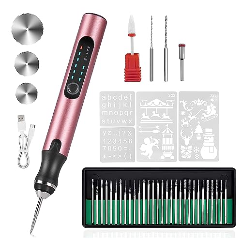 Ujjdwiurgh Pluma de grabado eléctrica inalámbrica con 37 puntas, grabador DIY para tallar piedra en madera, vidrio