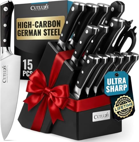 Cutluxe 15-Piece Knife Set &ndash; Premium Black Wood Block...