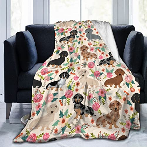 Majoug Cute Dachshund Pattern Sausage Pattern Throw Blanket Soft Lightweight Cozy Premium Flannel Warm Bed Blanket for Bedroom Living Couch All Seasons 50X40
