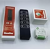 Lieferumfang: 1 x Funk-Dimmer (6450126), 1 x Fernbedienung mit Halterung (6450127)
