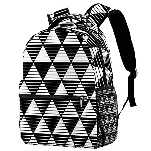 Sac à dos de voyage noir et blanc motif géométrique avec porte-gourde