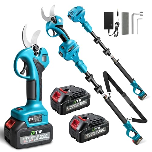 Electric Pruning Shears with Pole 1.4-2.0 Cutting Diameter & 2-in-1 Electric Pole Pruner,2PCS 3.0Ah Batteries,Brushiless Motor,4 Modes Adjustable Branches Cutter for Flower, Tree Trimming (Blue)