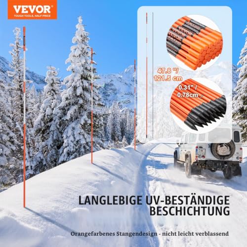 VEVOR 30er-Set Schneestangen 47,8 Zoll (121,5 cm) Auffahrtstangen orange UV-beständige Beschichtung Reflektierende Einfahrtsmarkierung Inkl. 1 Paar Schutzhandschuhe und 1 extralangen Stahlbohrer