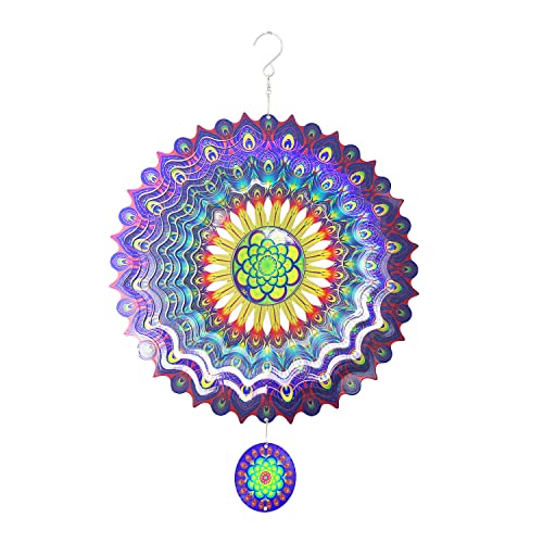 TFANUO Blue-purple Stainless Steel Kinetic Floral Wind Chime 30 cm, lila Pfau - Image 2