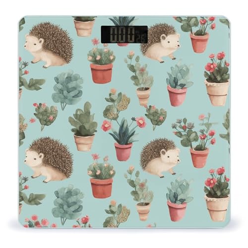 Báscula digital para baño con diseño de flor en maceta erizo miniatura 1