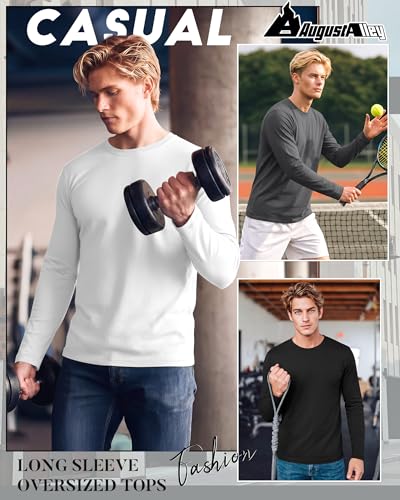 Image of August Alley 4 Pack Men's Big and Tall Cotton Shirts L-7xl, Long Sleeve Oversized Tops Loose Casual Large T-Shirts Basic Tee