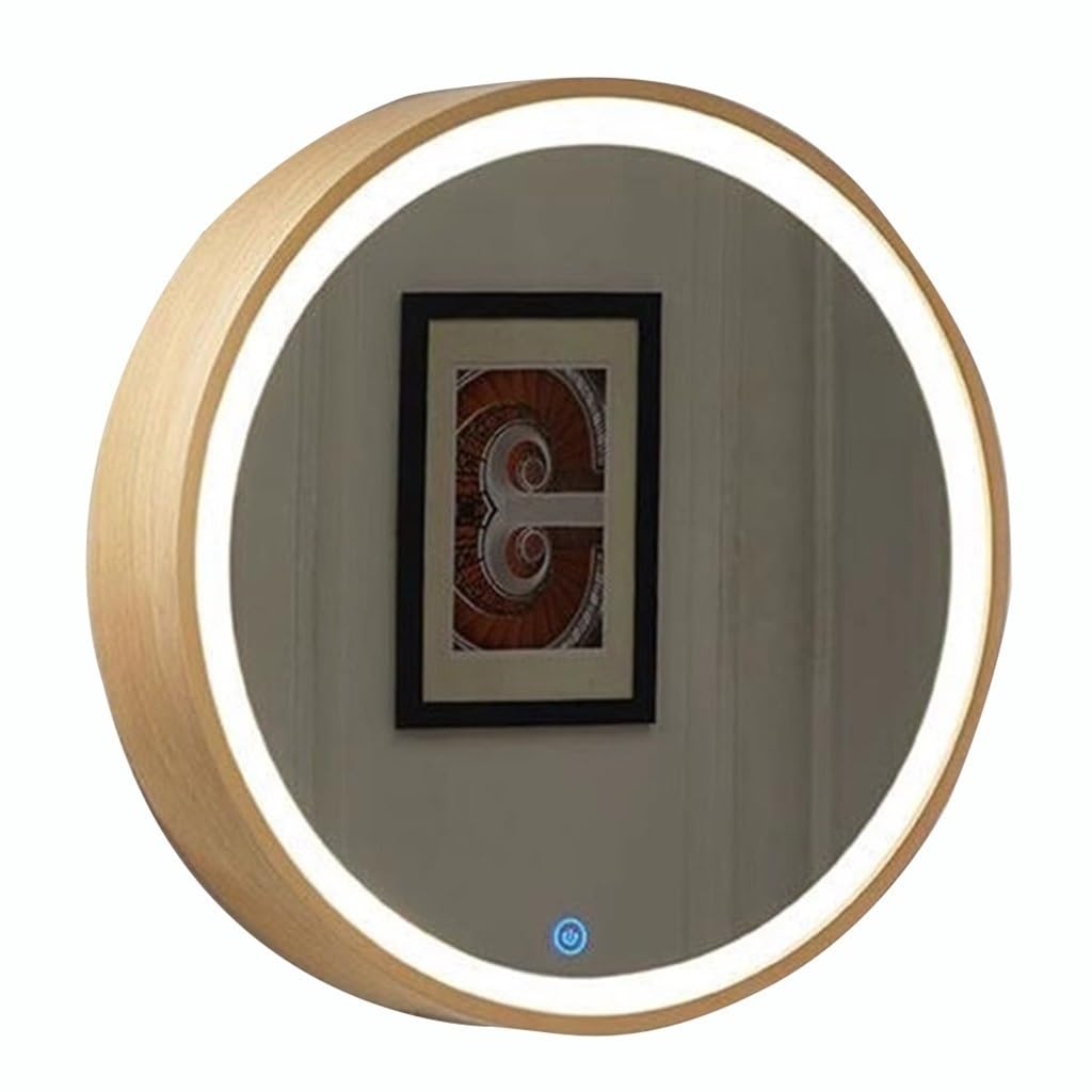 50/60/70cm Bagno Armadio Specchio con Luci Armadietto di Medicina Rotondo con Luci Specchio di Vanità con Funzione di Stoccaggio per La Casa Cucina(Wood,60 * 60cm)