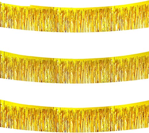 3-Pakete Metallic Folie Fringe Girlande Gold Wand Hängende Lametta Fringe Banner für Valentinstag Neujahr Parade Schwimmt Brautdusche Hochzeit Geburtstag Feiertagsfeier Dekoration(30 Füße) Cover