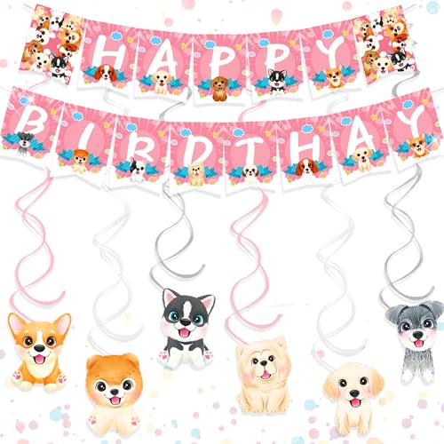 Bandera Rosa Decoracion Cumpleanos Perrito Guirnalda Fiesta para ninos Suministros Detalles Infantiles