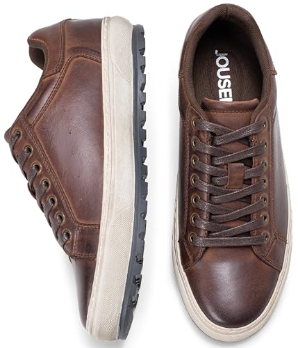 Image of Jousen Men's Shoes Leather Casual Dress Sneakers with Vintage-Distressed-Sole