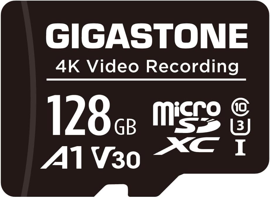 GIGASTONE 128GB Micro SD Card A1 V30 1-Pack, 4K Video Pro, Security Camera, Dash Cam, Drone, 100MB/s MicroSDXC Memory Card UHS-I Class 10, with Adapter