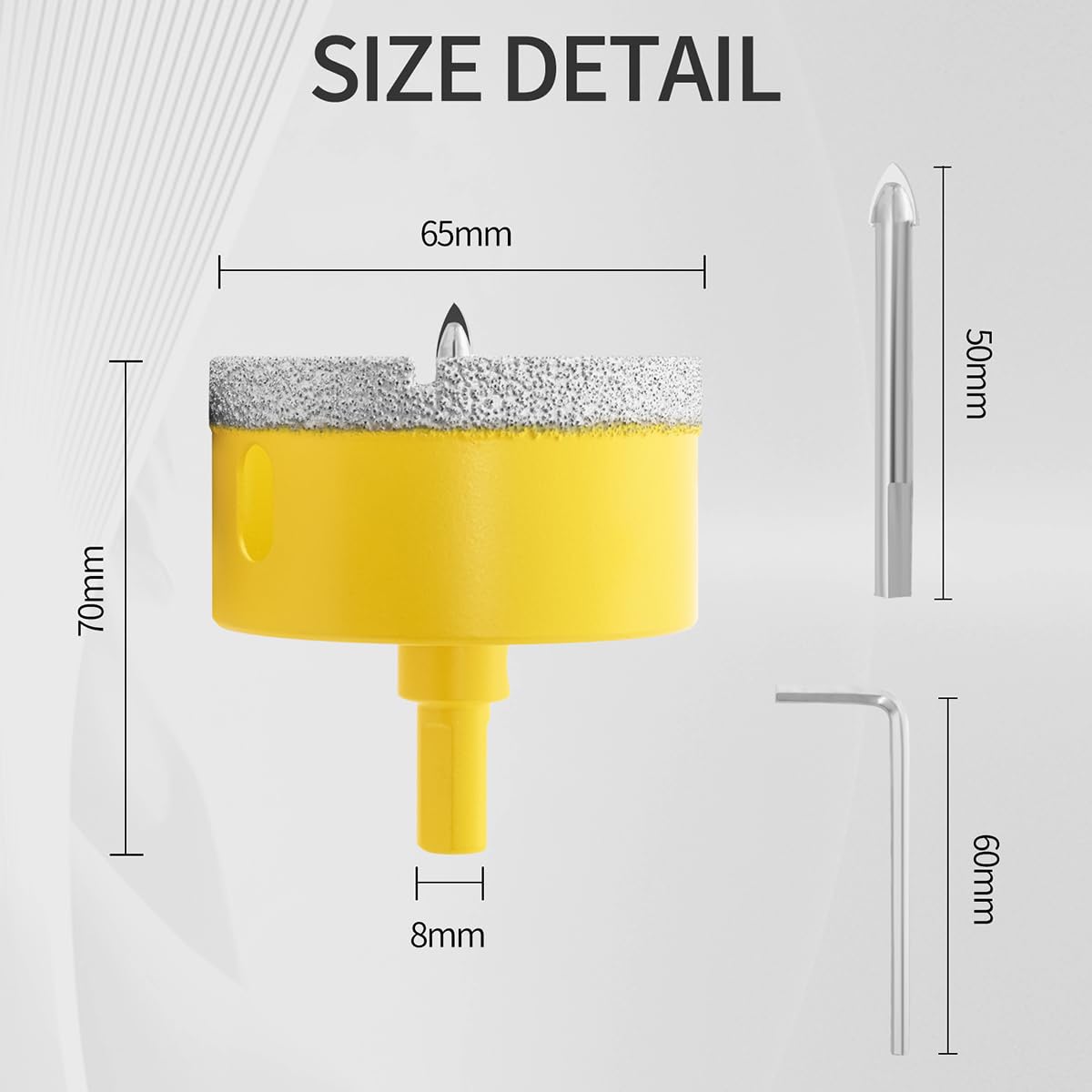 Aohhy 65mm Diamond Hole Saw with Pilot Bit, Professional Vacuum Brazed Diamond Drill Bit for Tile Porcelain, Glass, Marble, Ceramic - Image 2