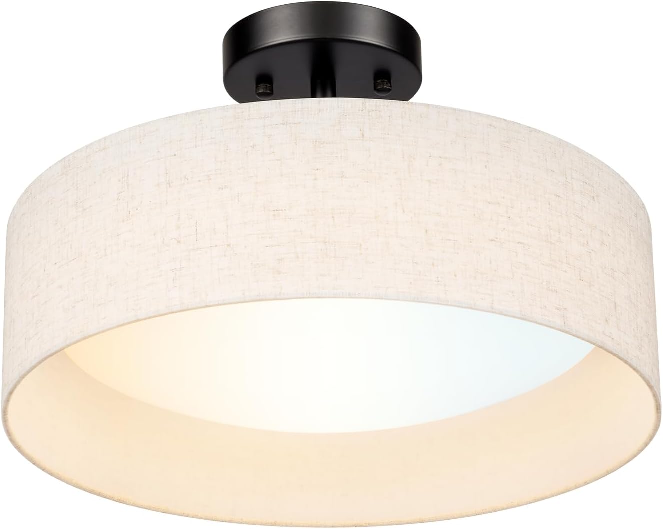 Hamilyeah Semi Flush Mount Ceiling Light Fixture 15 inch, 24W LED Ceiling Light with Fabric Shade, Modern Semi Flush Ceiling Light for Bedroom, Kitchen, Bathroom, Living Room, Hallway Dining Room 15 inch Semi Flush Mount Beige