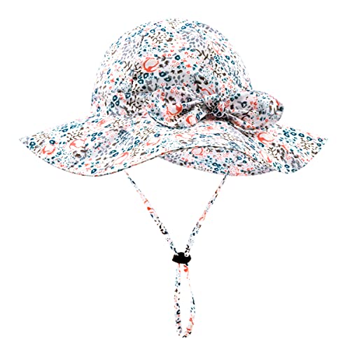 Image of Baby Girl Sun Hat with UPF 50+ Outdoor Adjustable Beach Hat with Wide Brim Bucket Hats (0-6 Months, Pink Blue)