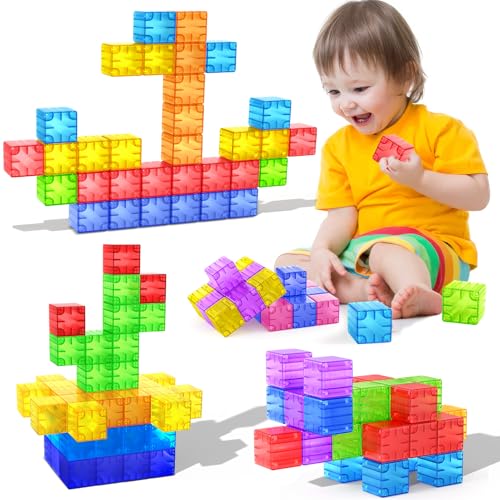 Magnetic Blocks - 32pcs Translucent Magnetic Building Blocks for Toddlers 1-3, STEM Rainbow Magnet Cubes for Kids Ages 2-4, Magnet Toys for Kids 3-5, Christmas Birthday Gifts for Girls & Boys