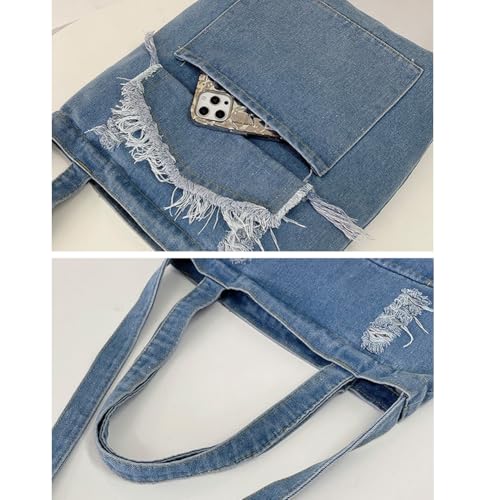 Image of Farm4Far Women Denim Bow-tie Tote Shoulder Sling Hand Bags