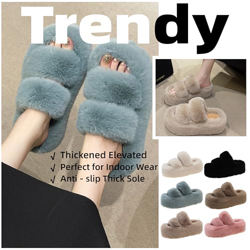 Women's Platform Slippers - Fuzzy Plush Furry Design, Trendy Cloud Soft & Thick Anti - slip Sole, Perfect for Indoor Wear, Fashion Comfort for Daily Use.3