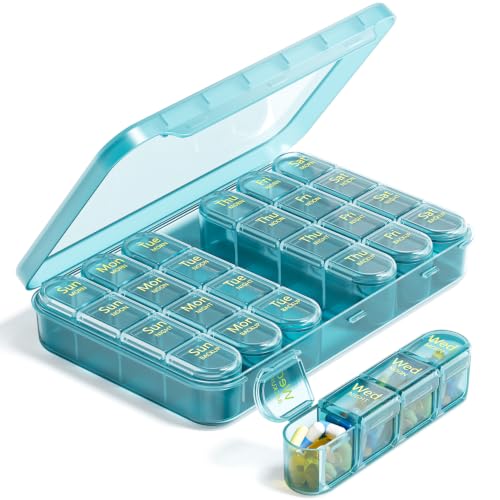 Image of Odaro Weekly Pill Organizer 4 Times a Day, BPA Free Daily Pill Box 7 Day, Large Travel Pill Case with 28 Compartment to Hold Medicine, Vitamin and Supplement - Dark Blue