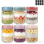 Kiswleon 6 Pack Overnight Oats Jar 500ml with Airtight Screw Lids,Stackable Glass Jars with Lids,Overnight Oats Container for Salad Jam Meal Prep Yoghurt Breakfast