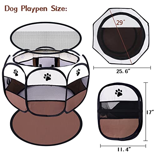 Dog Playpen for Small Dog, Portable Foldable Pet Playpen with Water Resistant, Upgrade Puppy Playpen with Removable Sunshade and Bottom Fixing Use for Dog/Cat/Rabbit, Indoor/Outdoor
