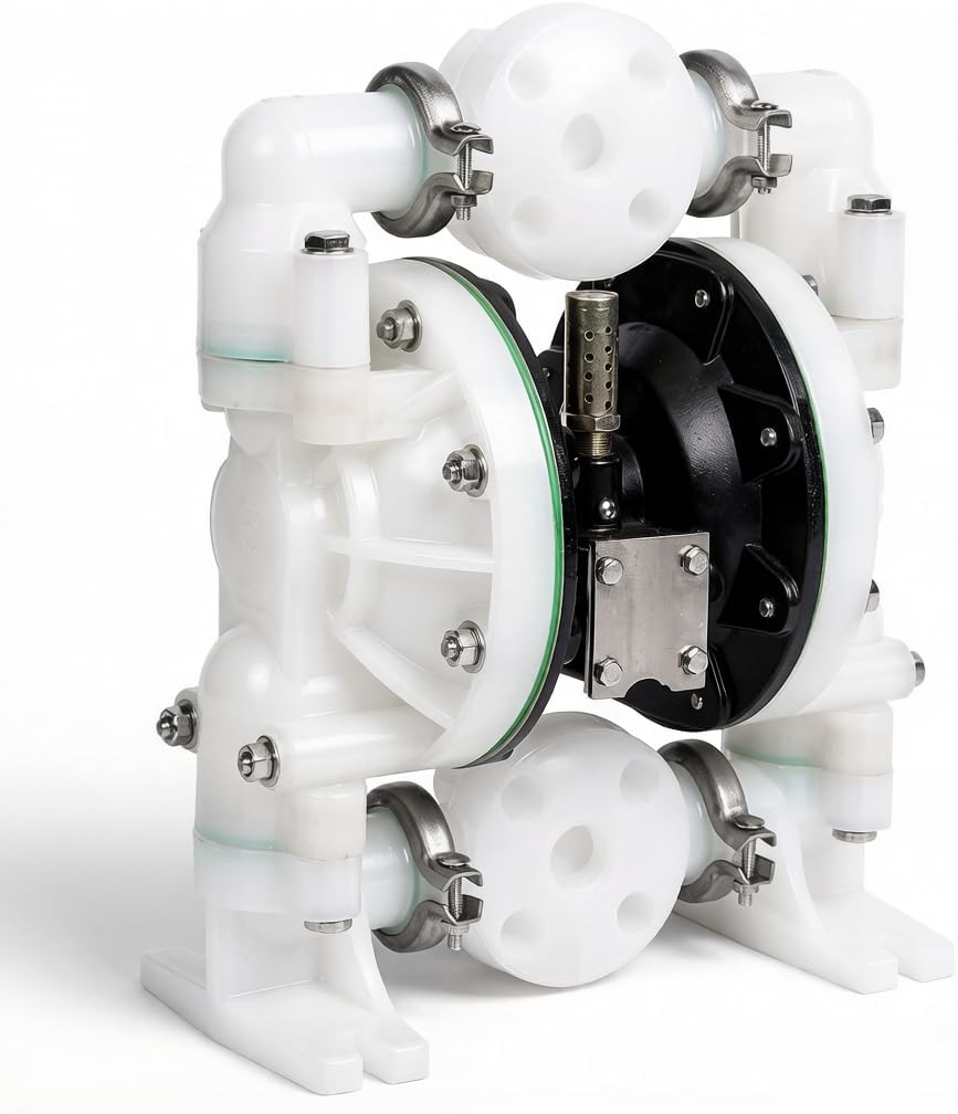 1" PP Pneumatic Double Diaphragm Pump, Air-Powered Chemical Transfer Pump, Anti-Corrosion, Anti-Static, Self-Priming, Dry-Run Capable for Corrosive Fluids,electroplating solution