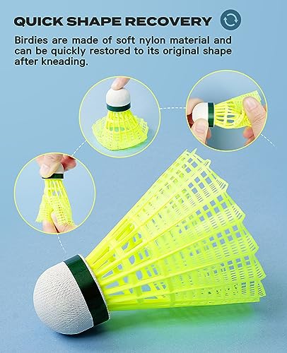 HIRALIY 12 Pack Nylon Badminton Shuttlecocks Birdies, Nylon Feather Shuttlecocks for Badminton with Stable & Durable, Ideal Hitting Practice for Youth Players Indoor and Outdoor (12)