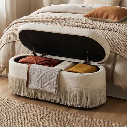 39.4“ Boho Storage Ottoman Bench with Tassels...