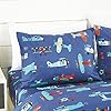 Blue Airplanes print Comforter Set for Boys Girls teen. Twin size Bedding for kids room. Include Twin comforter fitted sheet, pillow sham and Plush Airplane pillow (AIRPLANE, Twin) #5