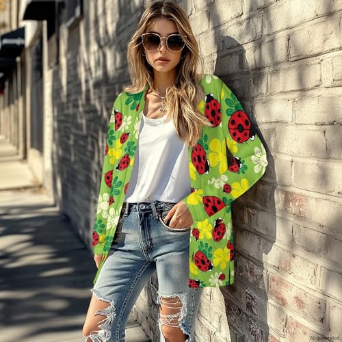 Image of Forchrinse Red Ladybug Cardigan for Women Causal Long Sleeve Open Front Cardigans Sweater Fashion 2024 Fall Coat with Pockets