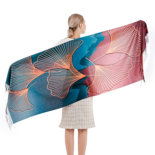 Heasea Large Scarf Wraps For Fall Winter Womens Fashion Cashmere Tassel Scarves Shawls Long Blanket Scarf With Leaf Printed, Gold Leaf #TOP1
