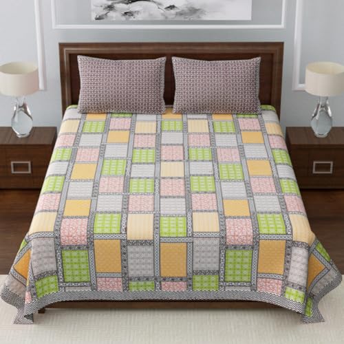Image of LIVING ROOTS Cotton 1 King Size Bedsheet 86x104 inches (7.1x8.6 Feet) with 2 Pillow Cover| Rich Fast Colour with No Colour Bleeding | Soft & Skin Friendly (31-135-B)