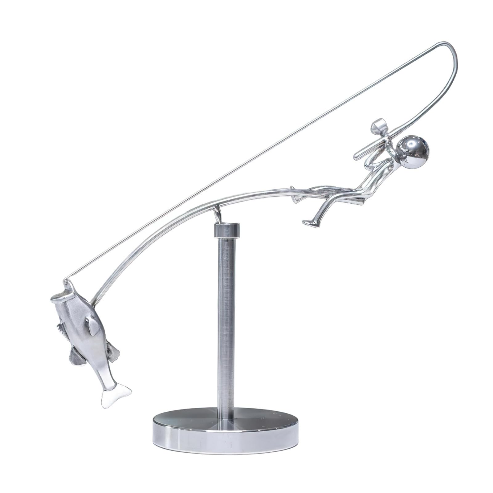 Peamoo A Fisherman Balancing Sculpture, Kinetics Fishing Sculpture,Metal Fishing Statue,Fishing Physics Sculptures, Balance Rt For Your Space, Balances Rt Sculptures For Your Space,Home Decoration (A)