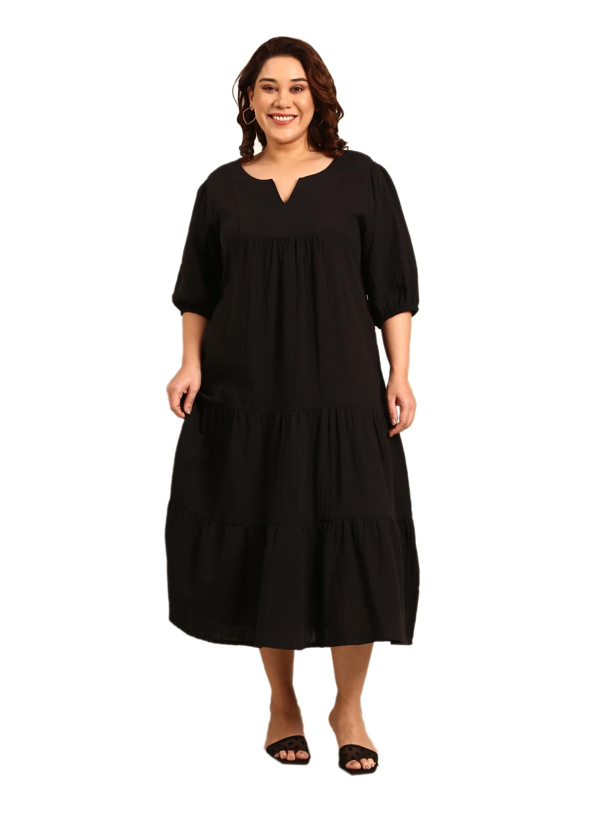the pink moon Women's Maxi Plus Size Maxi Black Yoke Dress - (DRS_Yoke_BLK)-picture-8