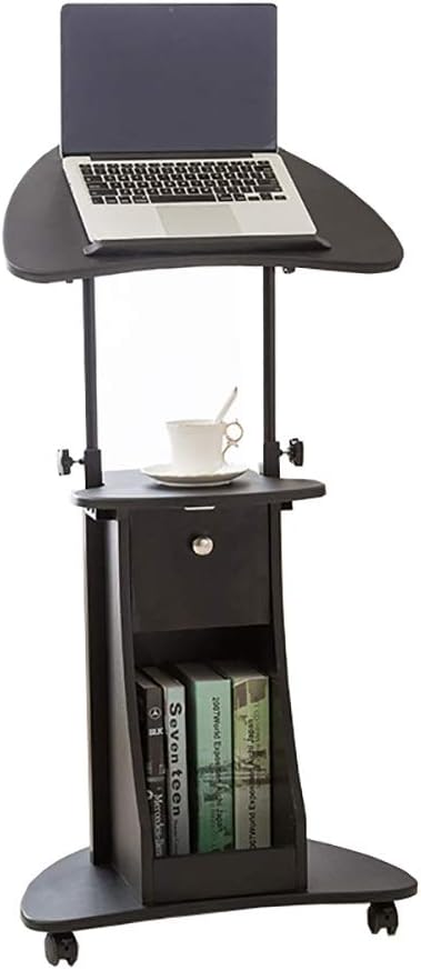 Adjustable Rolling Laptop Cart Sit-to-Stand Teacher Podium Desk Steel Frame Mobile Standing for Restaurant Wedding (Color : Black, Size : 55x40x116cm)