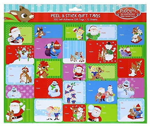 Iconikal Rudolph The Rednosed Reindeer Peel and Stick Christmas Gift Tags, 300 Tags on 12 Sheets